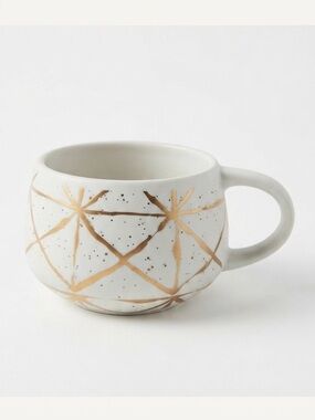 Anthropologie Oleanna Mug Gold Foil Starburst Geometric Ceramic Coffee Cup